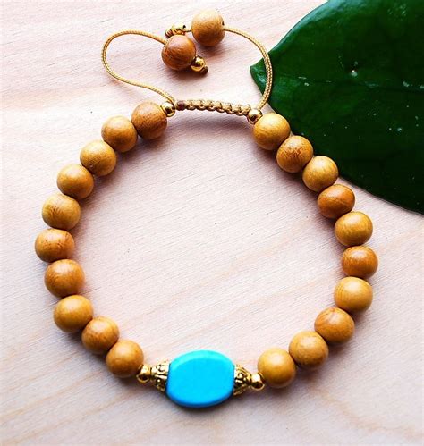 Mala Bracelet Turquoise Natural Wood Sakura Designs