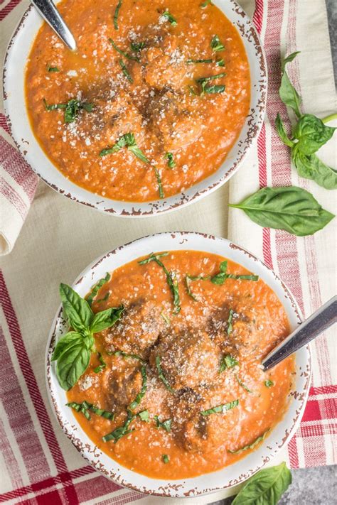 Tomato Basil Bisque With Italian Meatballs Paleo Whole30 Recipe Paleo Dishes Whole 30