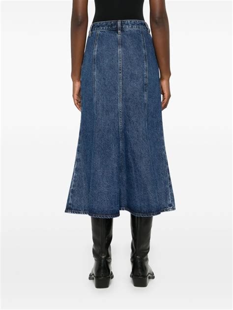 Self Portrait Flared Denim Midi Skirt Blue FARFETCH