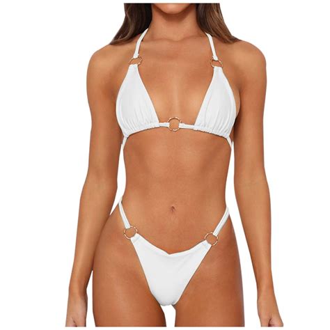 Celivon Womens Matte Finish Elegant Monochrome Two Piece Swimsuit Cut High Waisted Bikini Set