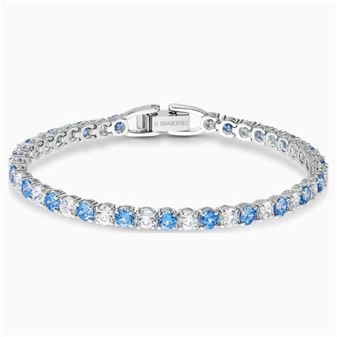 Tennis Deluxe Bracelet Blue Rhodium Plated By Swarovski Blue