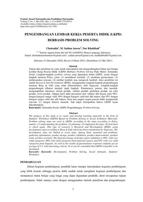 PDF Pengembangan Lembar Kerja Peserta Didik LKPD Berbasis Problem