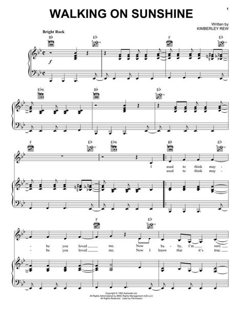 Katrina And The Waves Walking On Sunshine Sheet Music Notes Chords