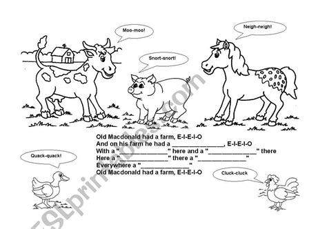 Old Macdonald Had A Farm Esl Worksheet By Biberuska