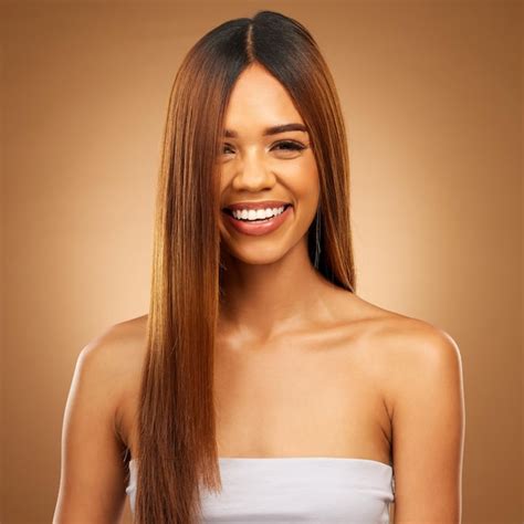 Premium Photo Haircare Beauty And Smile Portrait Of Woman In Studio