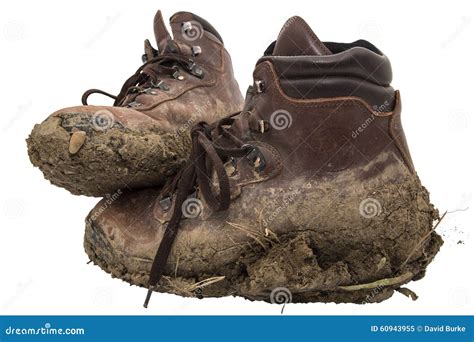 Old Leather Work Hiking Boots Isolated Mud Stock Image Image Of