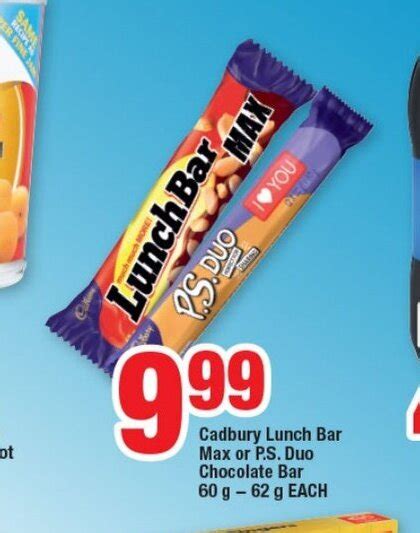 Cadbury Lunch Bar Max Or P S Duo Chocolate Bar 60g 62g Each Offer At