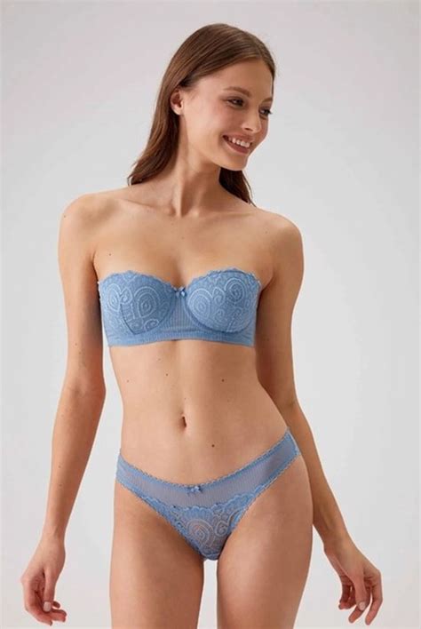 AMARANTA Verona Soft Push Up Strapless Bra Set Lingerie Set Beha Blue