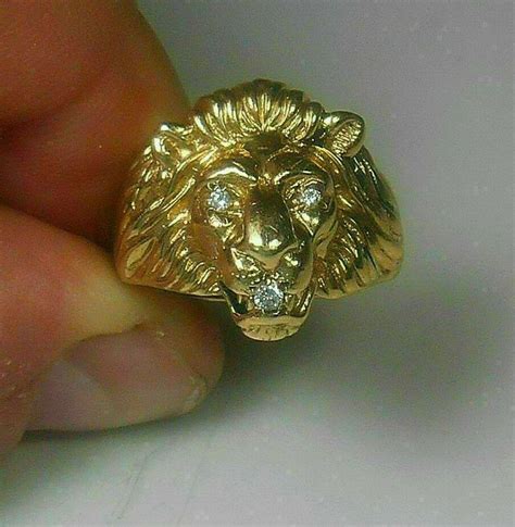 Yellow Gold Rings K Yellow Gold Lion Head Pinky Ring Lab Created