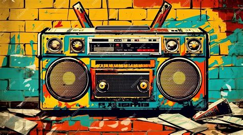 Premium AI Image | 1980s retro boombox in graffiticovered room