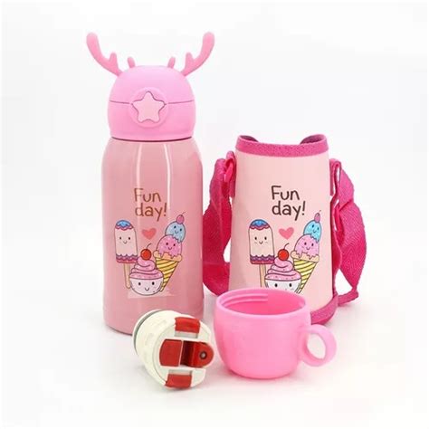 Termo Botella Infantil Térmico Con Funda Portátil 500ml Color Rosa