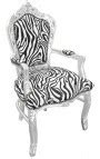 Fauteuil De Style Baroque Rococo Tissu Zebre Et Bois Argent