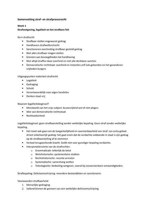 Samenvatting Strafrecht Samenvatting Straf En Strafprocesrecht Week