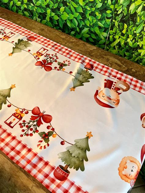 Trilho De Mesa De Natal Estampa Bonequinhos Xadrez Elo