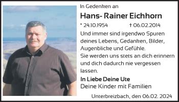 Traueranzeigen Von Hans Rainer Eichhorn Franken Gedenkt De