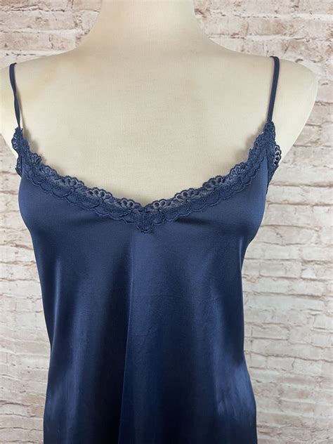 Vintage Lingerie Nightgown Nightie Teddy Slip Navy Bl Gem