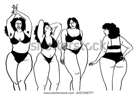 Curvy Nude Women Body Line Art Stock Vector Royalty Free