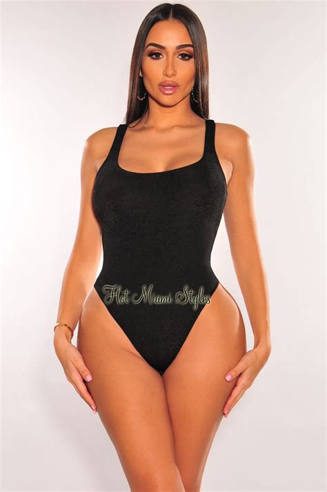 Black Round Neck Sleeveless Bodysuit Hot Miami Styles