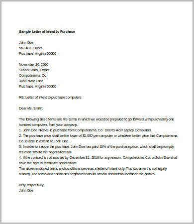 Letter Of Intent Template For Job