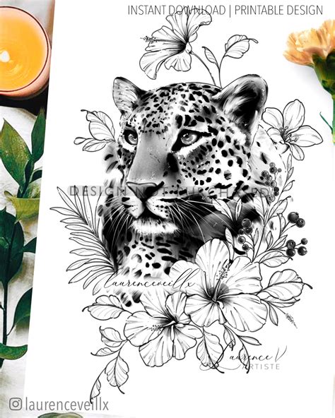 Instant Download Tattoo Design Leopard Hibiscus And Lily Etsy Uk