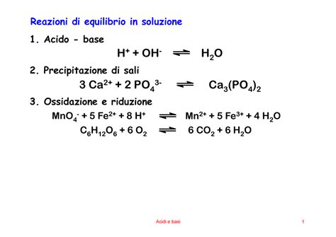 Eq Acido Base Reazioni Di Equilibrio In Soluzione Acido Base H