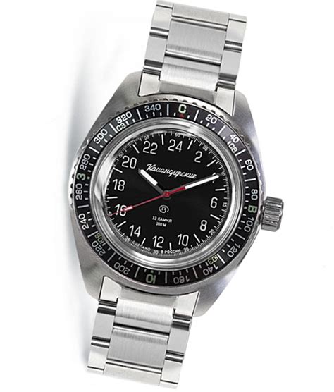 Automatic 24hr watch VOSTOK KOMANDIRSKIE, stainless steel, brushed ...