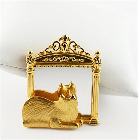 Vintage Brooch Jj Cat Mirror Brooch Jewelry By Annasantiques