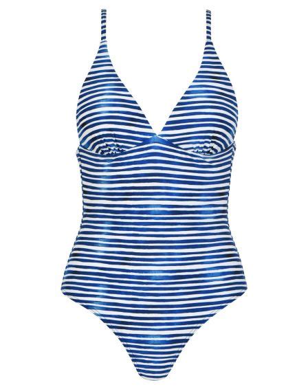 Naturana Essentials Striped Triangle Bikini Top Blue