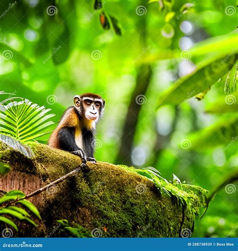 Cute Monkey Sitting On A Tree In The Rainforest Of Costa Rica Ai