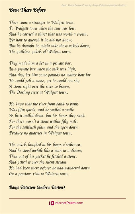 Been There Before Poem By Banjo Paterson Andrew Barton