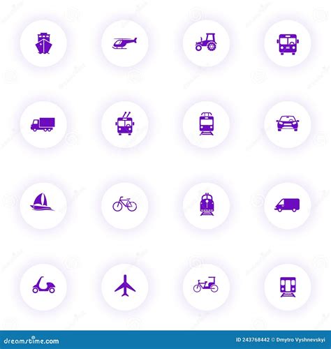 Transportation Purple Color Vector Icons Stock Vector Illustration Of