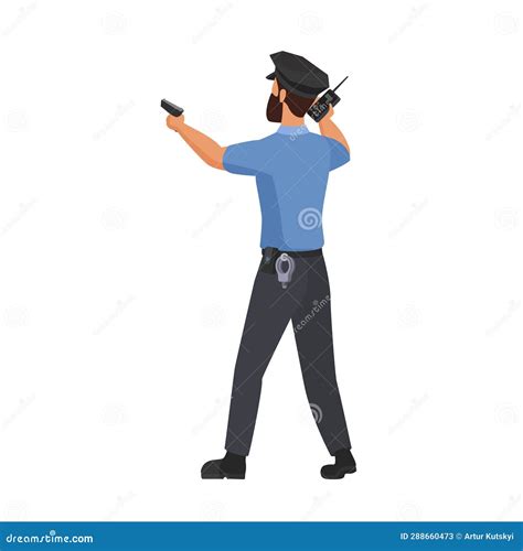 Back View of Policeman Pointing with Gun Stock Vector - Illustration of ...