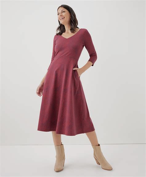 Womens Clearance Fit Flare Midi Party Dress Made With Organic Cotton