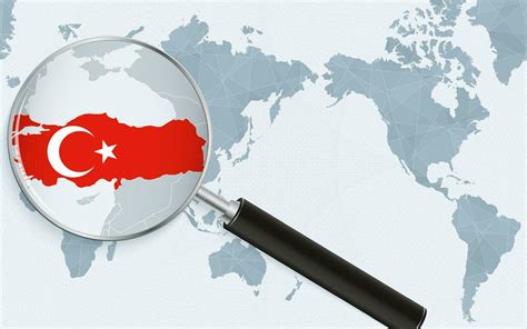 Asia centered world map with magnified glass on Turkey. Focus on map of ...