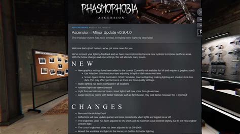 Phasmophobia Ascension Minor Update V0940 Patch Youtube