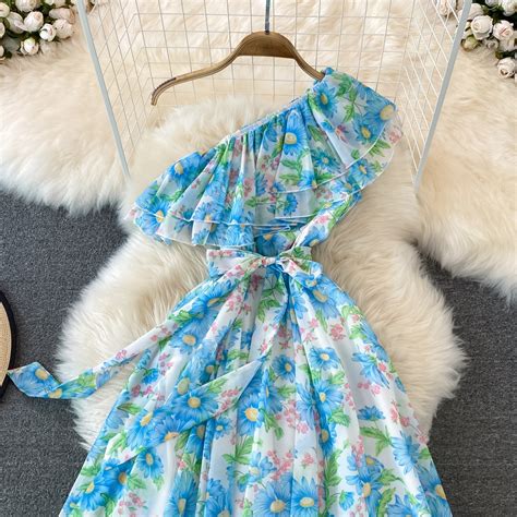 Vestido Bohemio De Flores Para Mujer Traje De Verano Con Volantes Sin