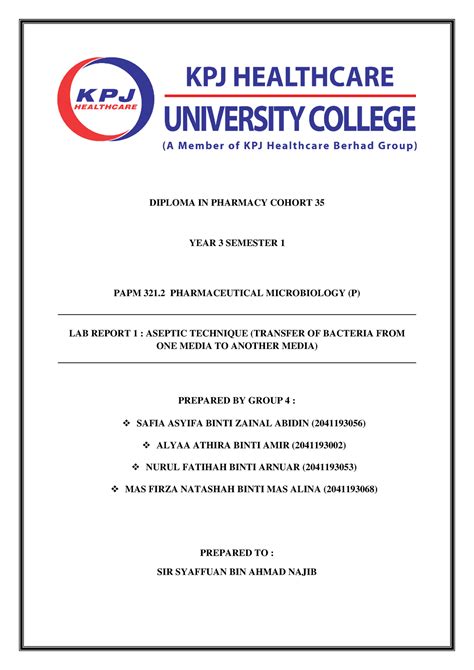 Lab Report 1 Aseptic Technique By Group 4 Dph35 Diploma In