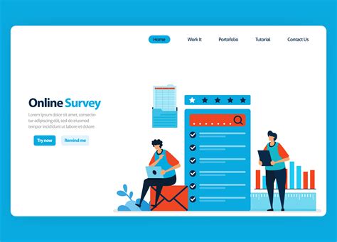 Landing page design for online survey and exam, filling out surveys