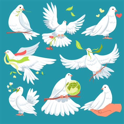 Pigeons and doves with branches and flora, peace 17739871 Vector Art at ...