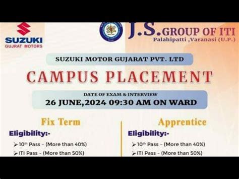 Varanasi Me Suzuki Motor Interview 26 June 2024 At J S Group Of ITI