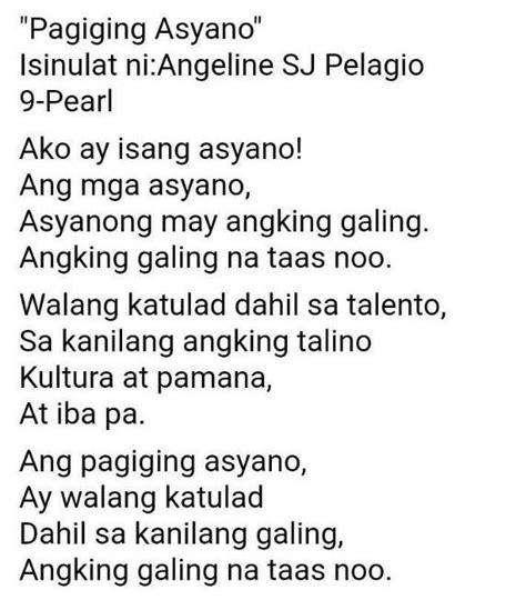 Tula Tungkol Sa Pagpapahalaga Bilang Asyano