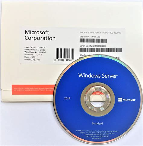 Microsoft Windows Server Standard 2019 64bit English Oei Dvd