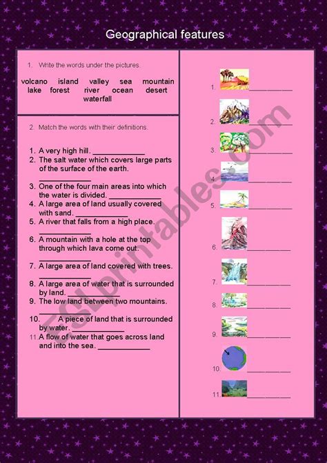 Geographical features - ESL worksheet by maryak