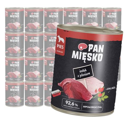 Pan Mięsko Indyk z Jeleniem 24x800g Mokra Karma Dla Psów Dorosłych na