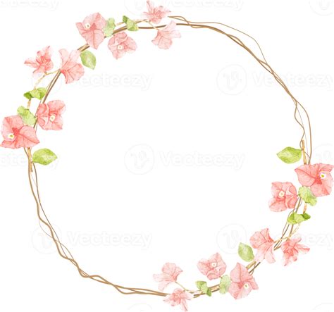 Watercolor Pink Bougainvillea With Dry Twig Wreath Frame Png