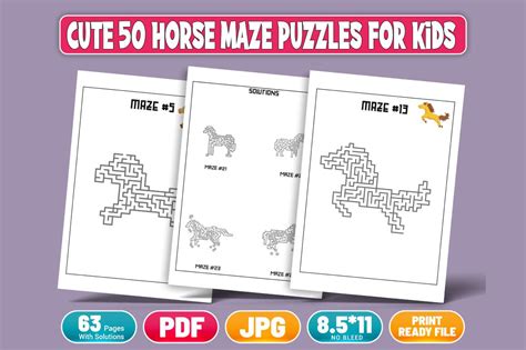 Cute 50 Horse Maze Puzzles For Kids Graphic By Podking · Creative