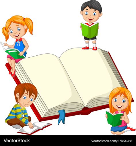 Group children reading a books Royalty Free Vector Image