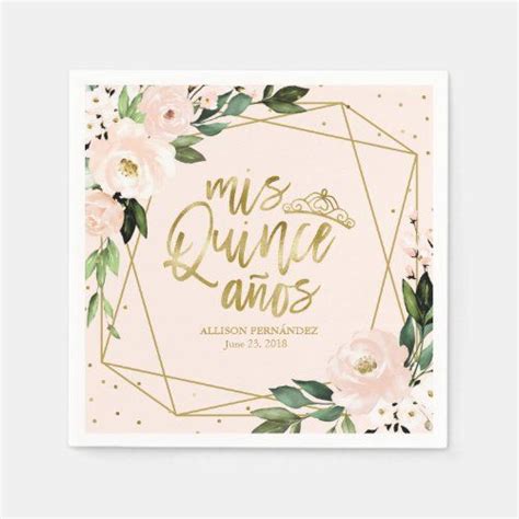 Quinceanera Party Gold Foil Blush Pink Floral Napkins Zazzle In