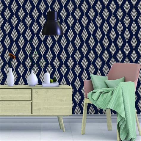 Blue White Geometric Art Deco Wallpaper Modern Geometric - Etsy