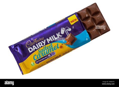 Bar Of Cadburys Dairy Milk Salted Caramel Milk Chocolate Bar Opened To